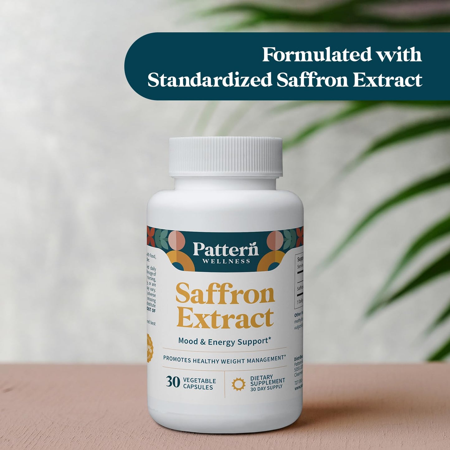 Pattern Wellness Saffron Extract – Mood & Wellness Support | 88.5 mg Saffron Supplement | Non-GMO & Gluten-Free – 30 Vegetable Capsules