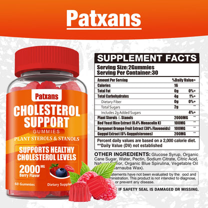 Patxans 1 Pack Cholesterol Support Gummies – 2000mg Plant Sterols & Stanols | Cholesterol Support, Mixed Berry, 60 Count