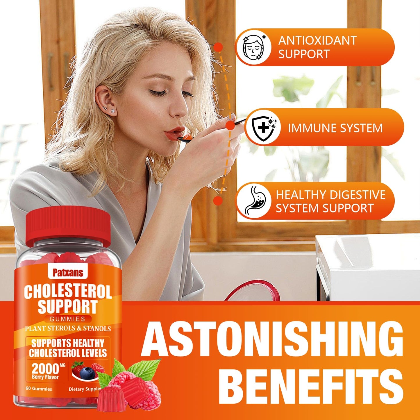 Patxans 1 Pack Cholesterol Support Gummies – 2000mg Plant Sterols & Stanols | Cholesterol Support, Mixed Berry, 60 Count