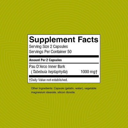Nature's Sunshine Pau D'Arco 100 Capsules – Immune Support, Antioxidants & Detoxification