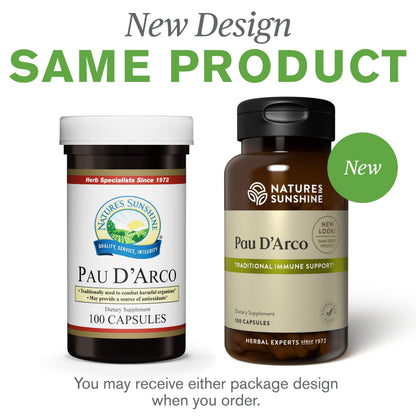 Nature's Sunshine Pau D'Arco 100 Capsules – Immune Support, Antioxidants & Detoxification