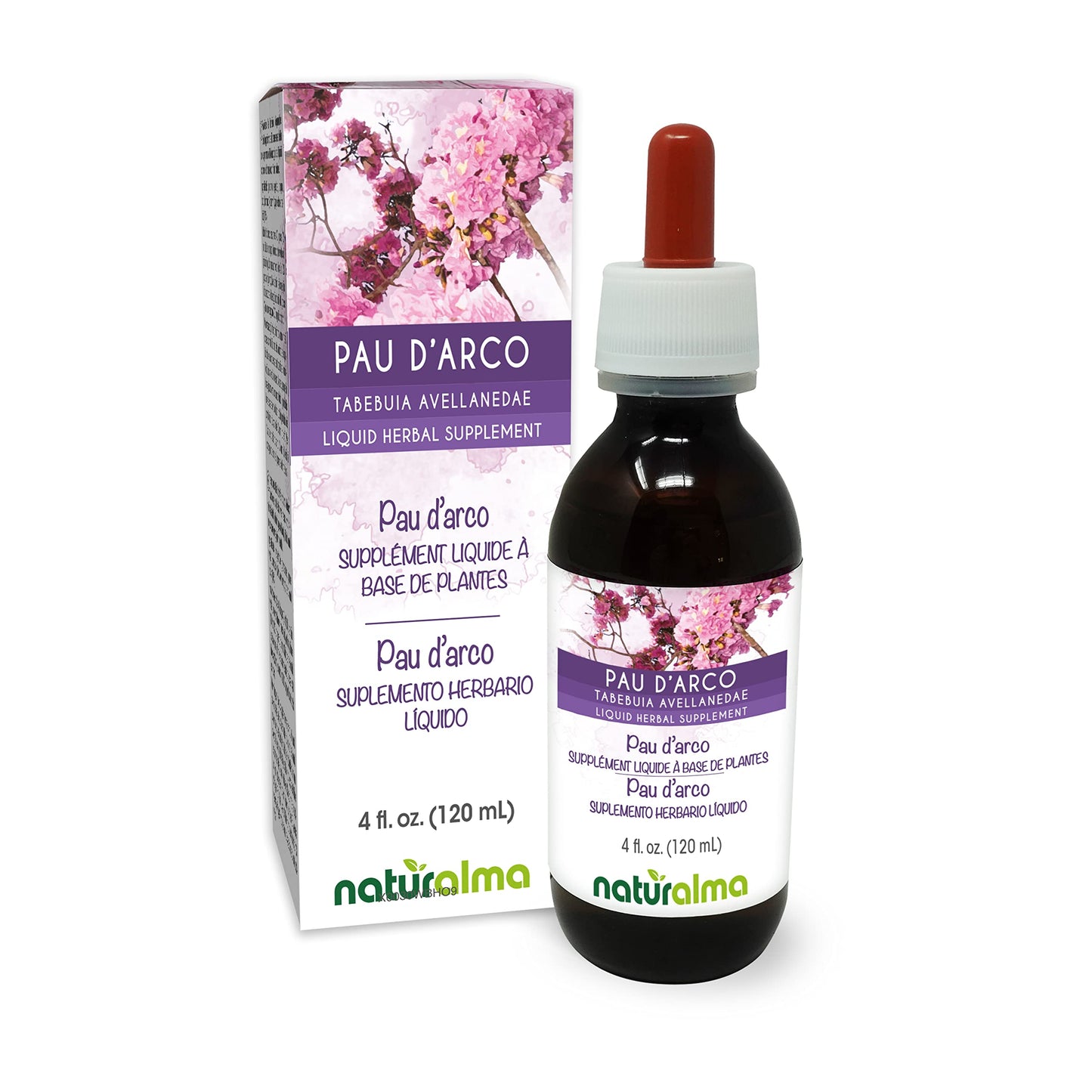 Naturalma Pau d'Arco Lapacho Bark Tincture - Alcohol-Free 4 fl oz Drops - Vegan Herbal Supplement