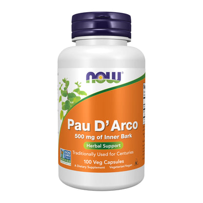 NOW Foods Pau D'Arco 500 mg (Tabebuia heptaphylla) – Herbal Support, 100 Veg Capsules