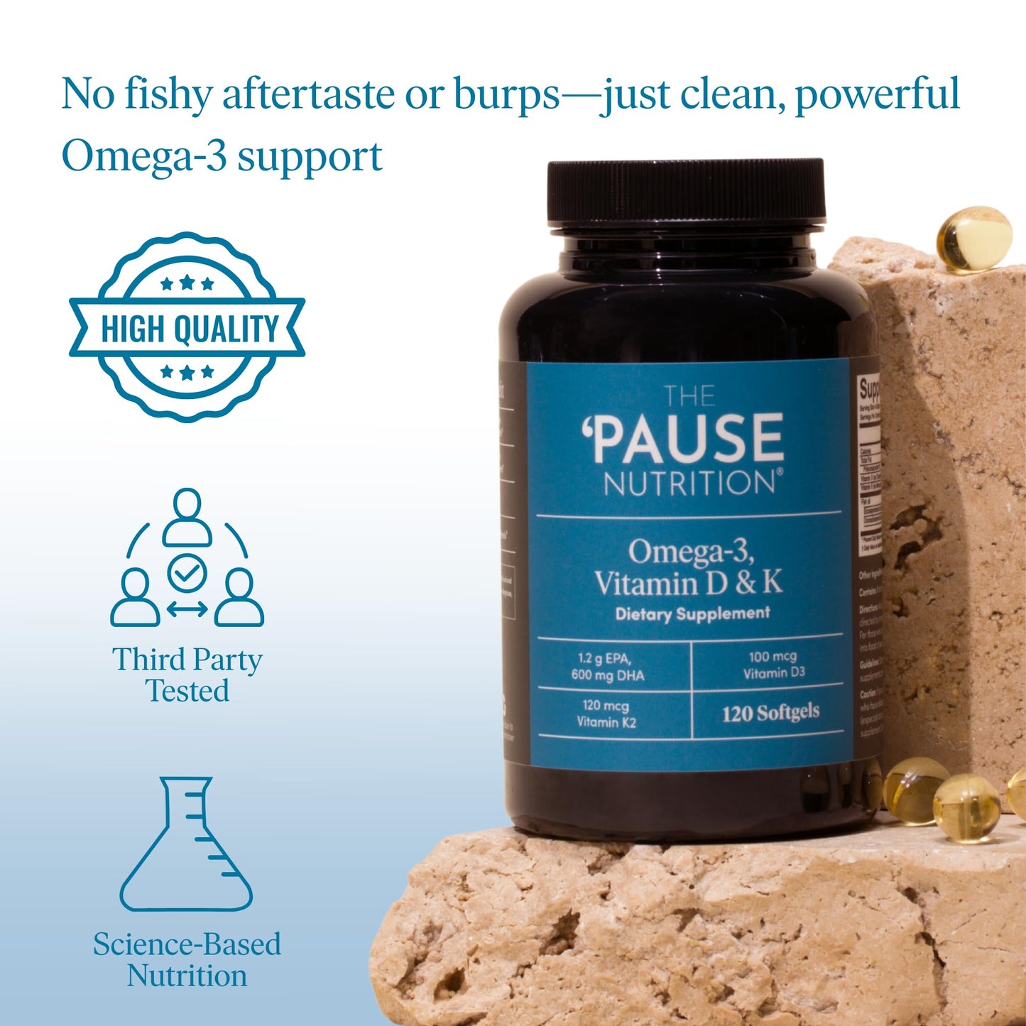 The 'Pause Life Omega-3 with Vitamin D & K2 – Gluten Free, Unflavored, 120 Softgels