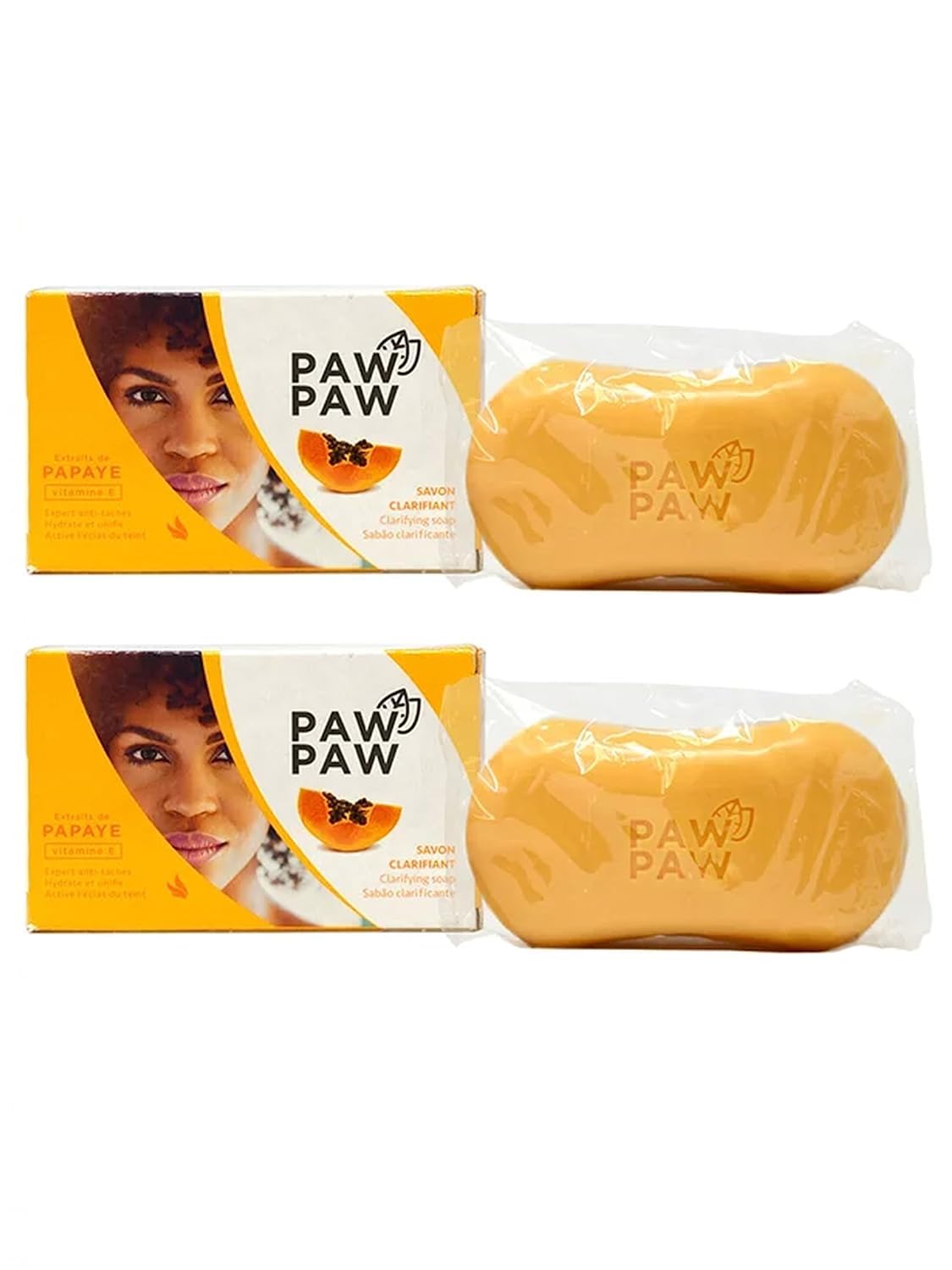 Paw Paw Skin & Body Clarifying Bar Soap – Papaya Extract with Vitamin E (180g/6.3oz, Pack of 2)