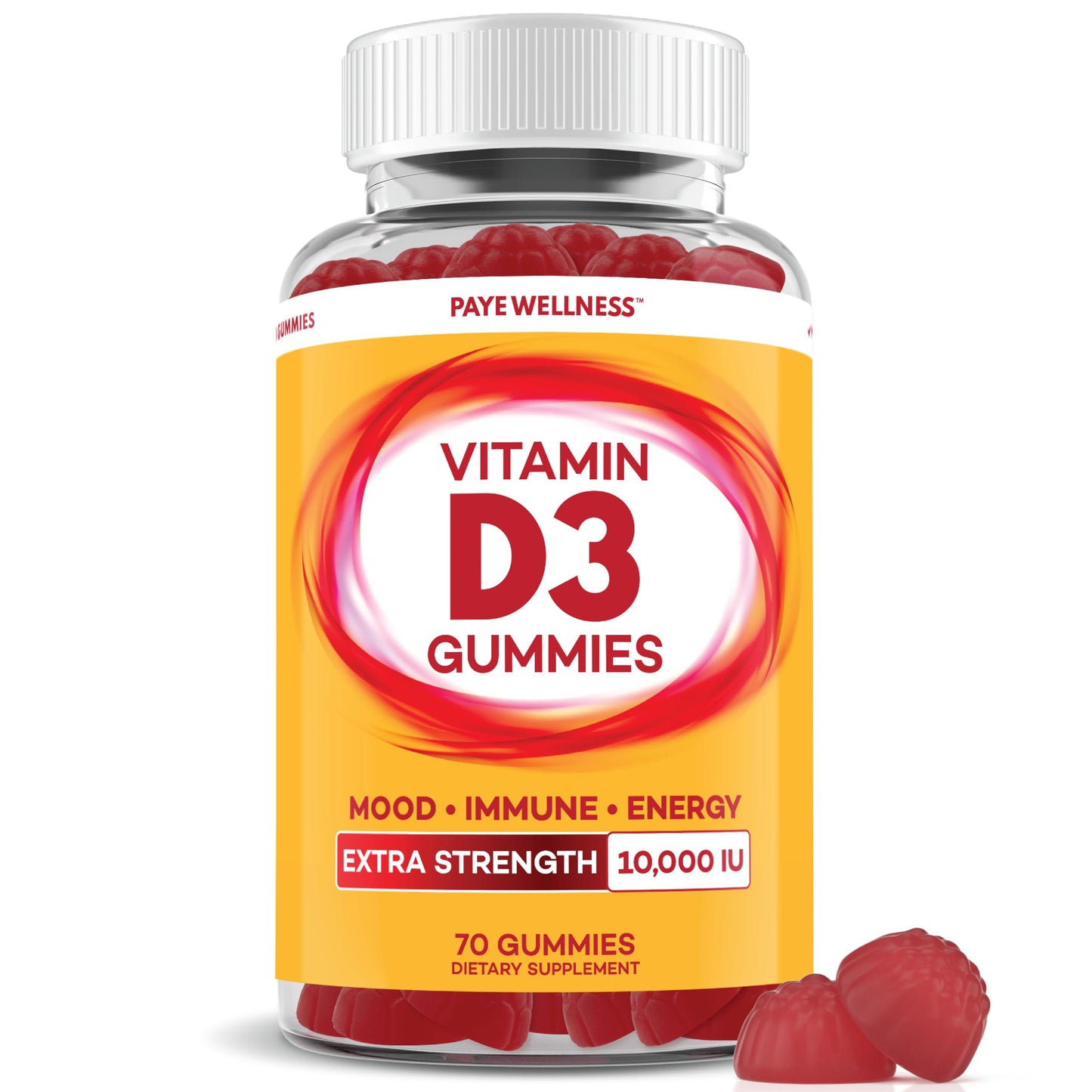 PAYÉ Vitamin D Gummies D3 10,000 IU per Serving | 70 Count | Supports Bone, Immune, Muscle Health | Vegetarian Friendly