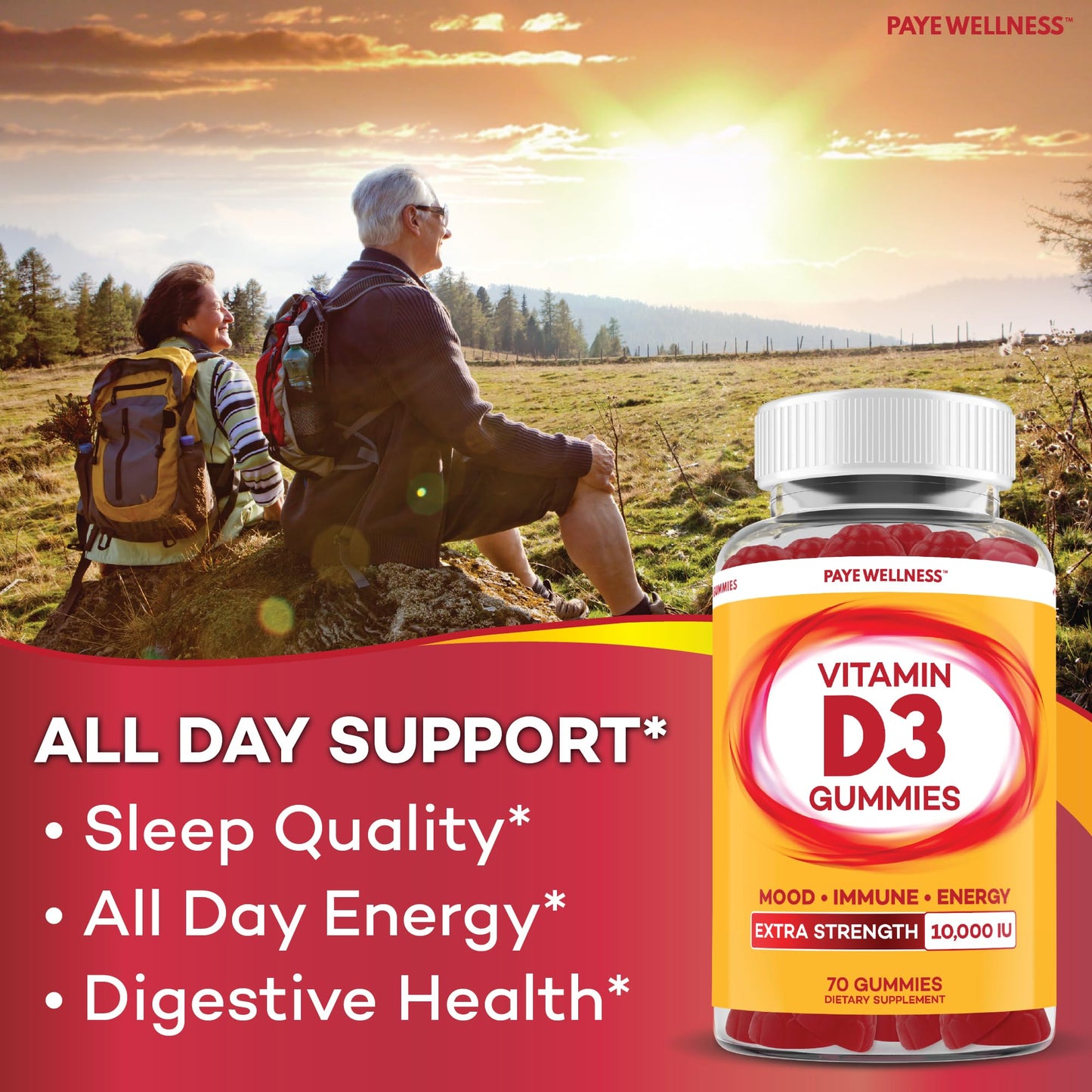 PAYÉ Vitamin D Gummies D3 10,000 IU per Serving | 70 Count | Supports Bone, Immune, Muscle Health | Vegetarian Friendly