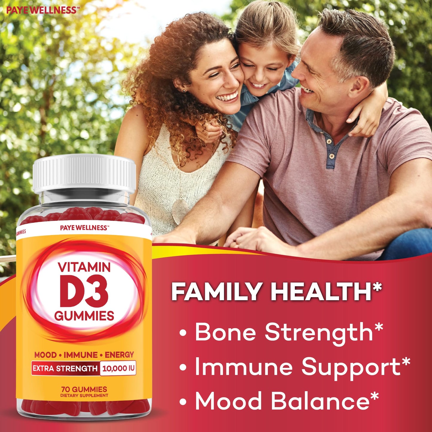 PAYÉ Vitamin D3 Gummies 10,000 IU | Immune, Bone & Muscle Support | 140 Count