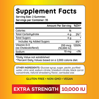 PAYÉ Vitamin D3 Gummies 10,000 IU | Immune, Bone & Muscle Support | 140 Count