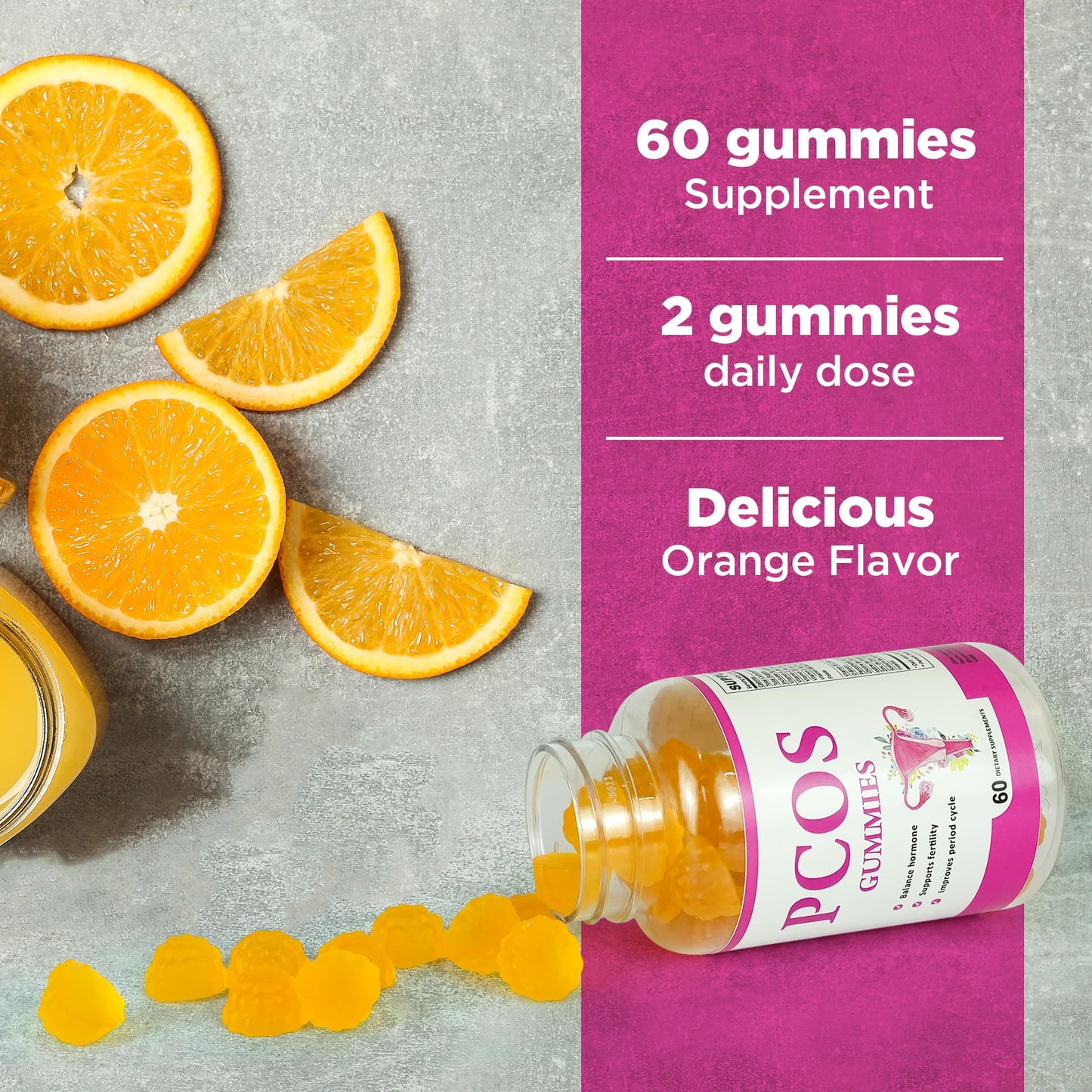 PCOS Gummies - 60-Count Vegan Orange Flavor for Hormonal Balance