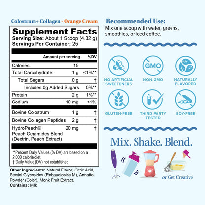 Colostrum Collagen Powder with HydroPeptide – Gut Health, Skin & Immune Support | Orange Cream