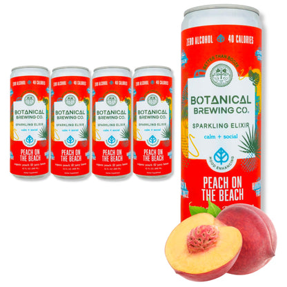 Peach on the Beach Kava Seltzer – Gluten-Free, Vegan, Low-Calorie | 12 oz Cans (4-Pack)
