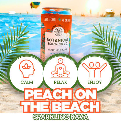 Peach on the Beach Kava Seltzer – Gluten-Free, Vegan, Low-Calorie | 12 oz Cans (4-Pack)