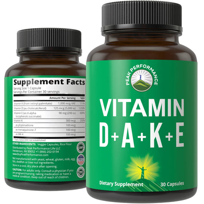 Peak Performance ADK Vitamin D3 5,000 IU + A + E + K | Vegan Capsule
