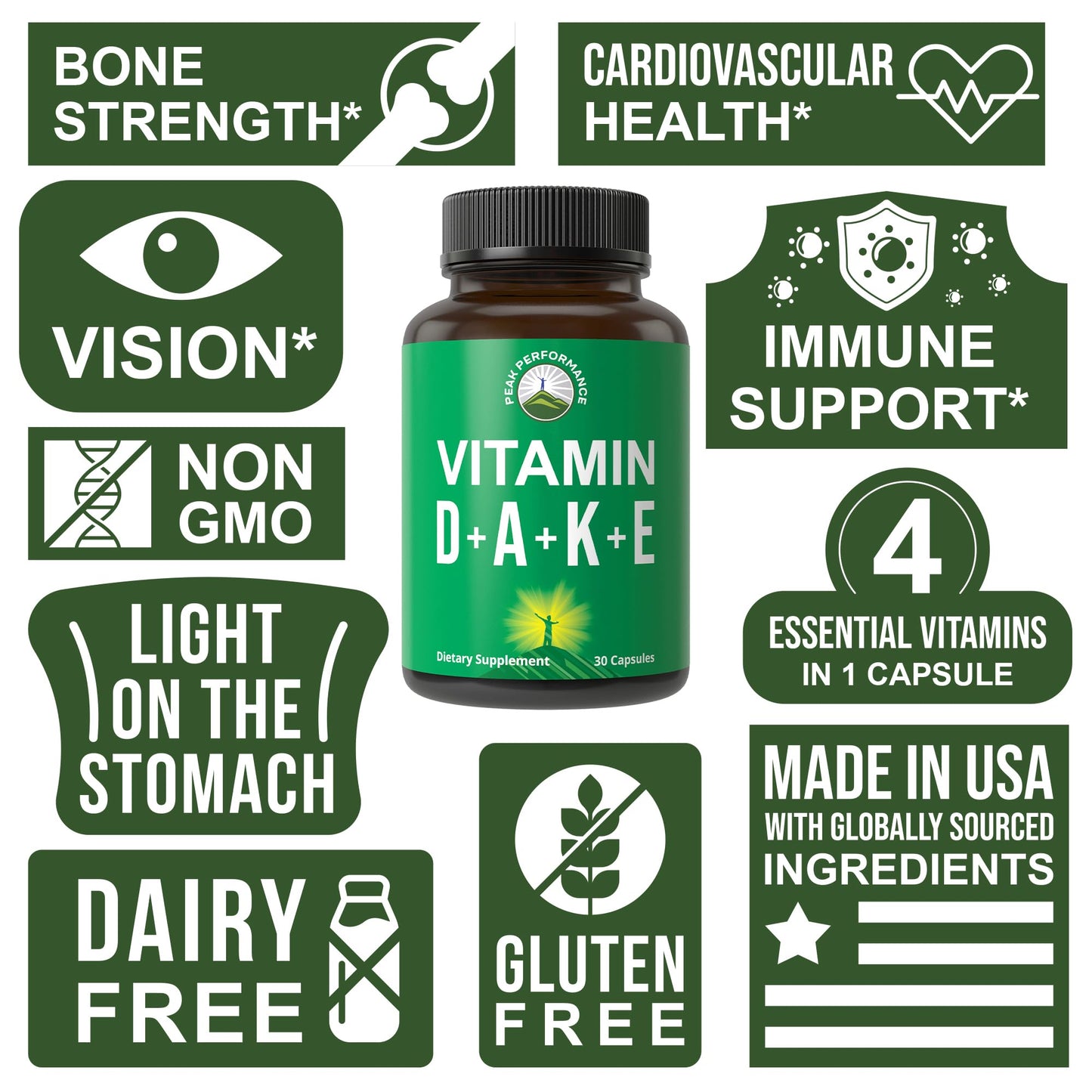 Peak Performance ADK Vitamin D3 5,000 IU + A + E + K | Vegan Capsule