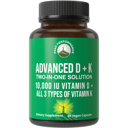 Peak Performance Vitamin D 10000 IU with Vitamin K (K1, MK-7, MK-4) – 60 Capsules