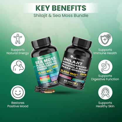 Peakhealth Shilajit Sea Moss & Black Seed Oil Capsules – 2 Bottle Combo (60 Capsules Each)