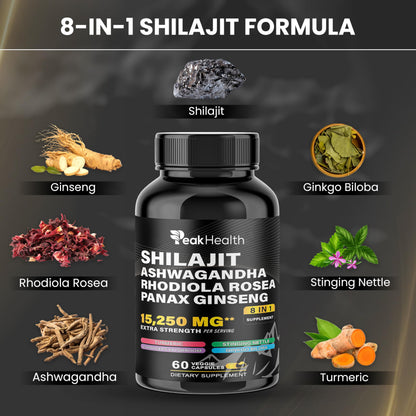 Peakhealth Shilajit Sea Moss & Black Seed Oil Capsules – 2 Bottle Combo (60 Capsules Each)