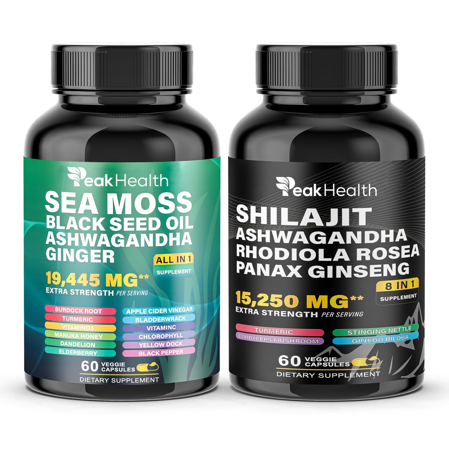 Peakhealth Shilajit Sea Moss & Black Seed Oil Capsules – 2 Bottle Combo (60 Capsules Each)