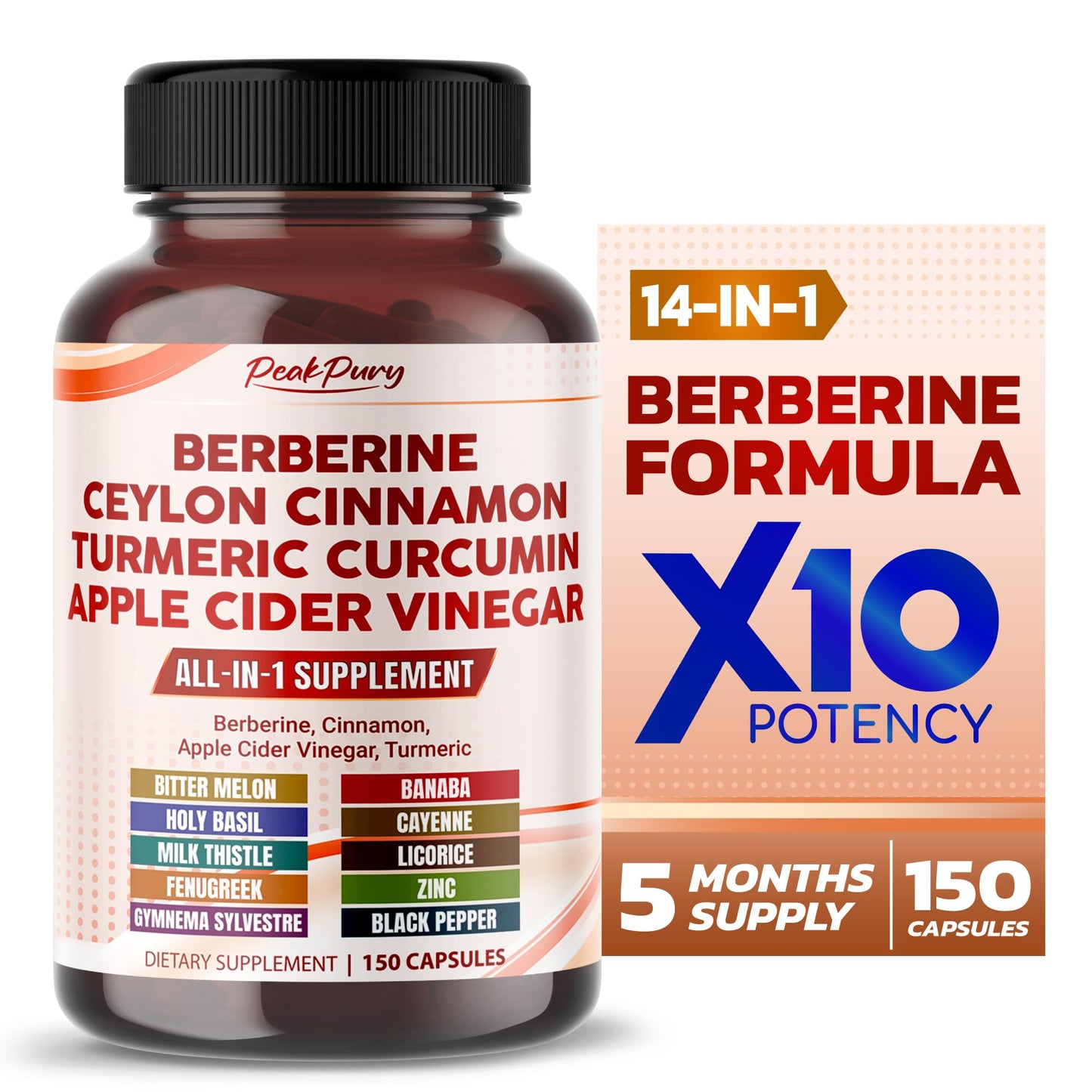 PEAKPURY Berberine Cinnamon ACV Turmeric – Wellness Support – Made in USA