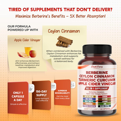 PEAKPURY Berberine Cinnamon ACV Turmeric – Wellness Support – Made in USA