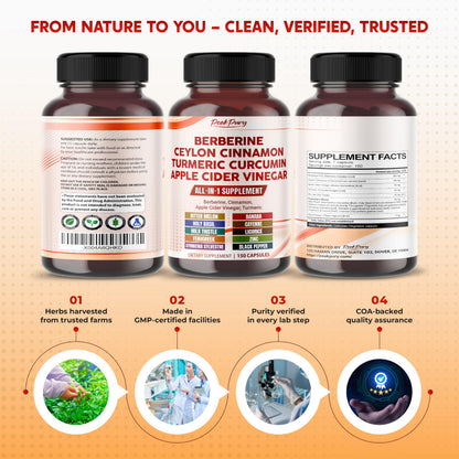 PEAKPURY Berberine Cinnamon ACV Turmeric – Wellness Support – Made in USA