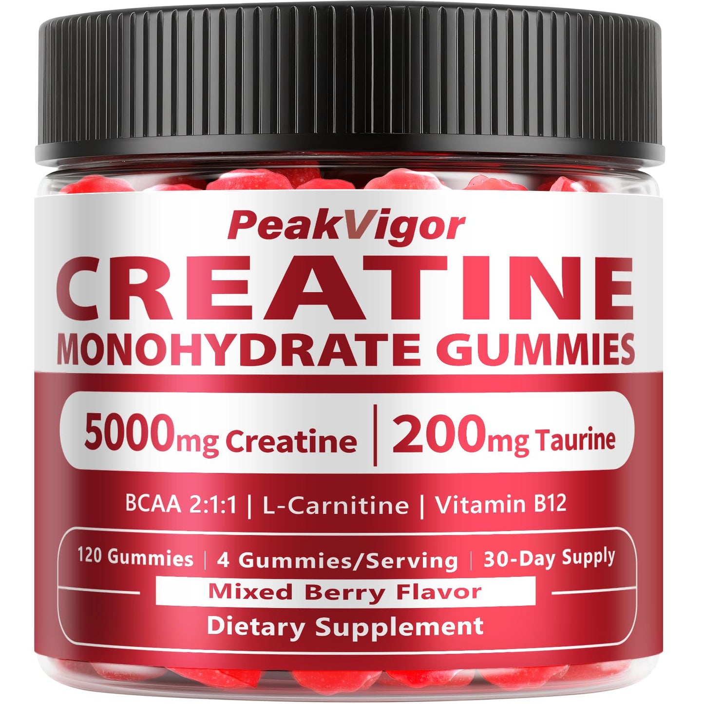 PeakVigor Organics Creatine Gummies – 5000MG Monohydrate, Sugar Free, 120 Gummies