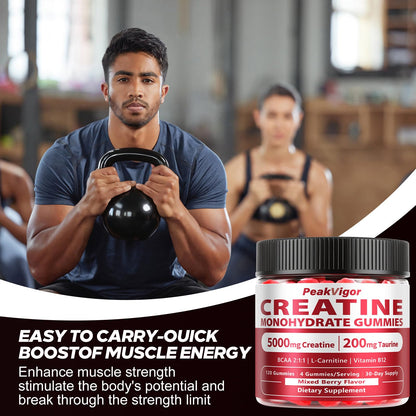 PeakVigor Organics Creatine Gummies – 5000MG Monohydrate, Sugar Free, 120 Gummies