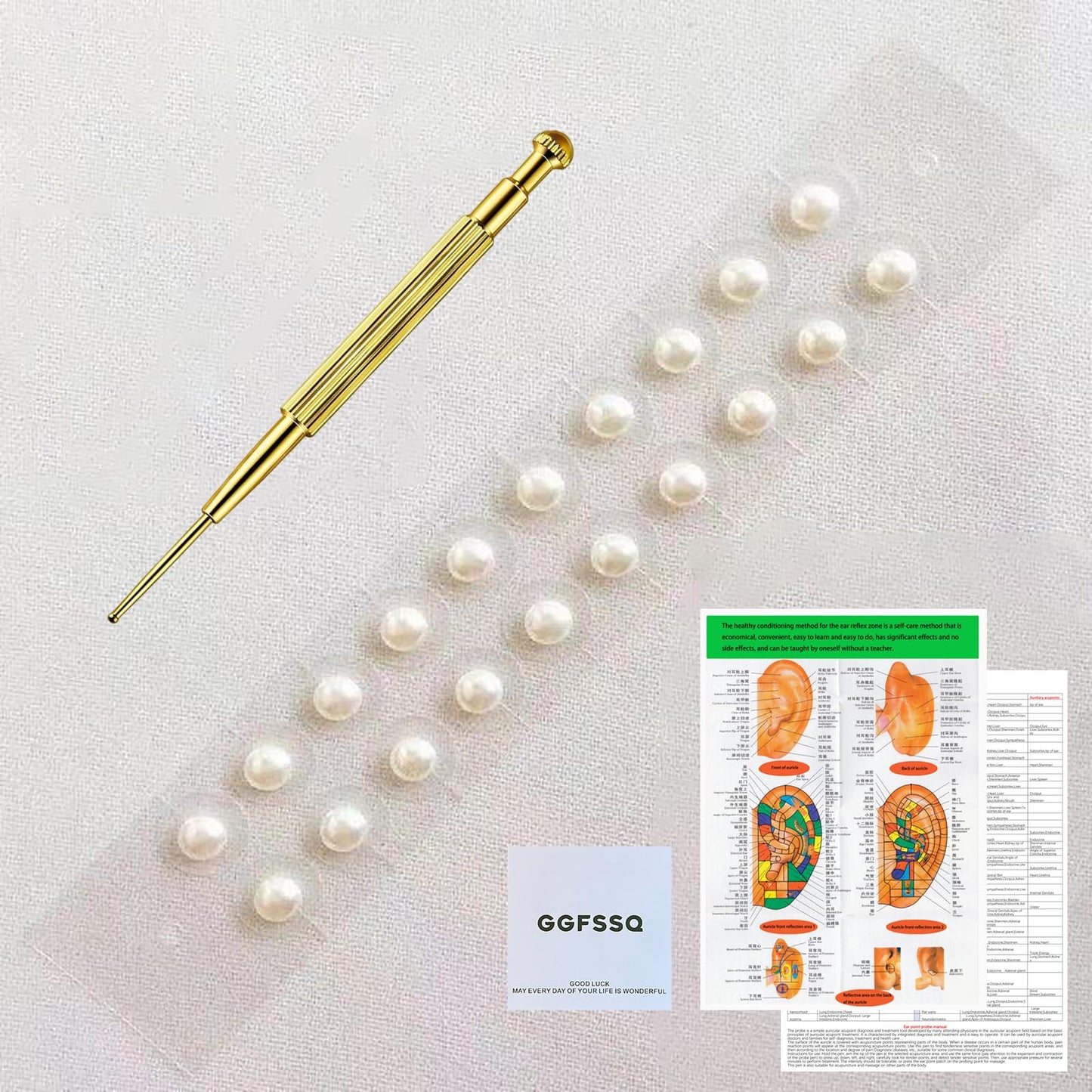 Pearl Ear Seeds Acupuncture Kit - Acupressure Ear Seeds with Probe, Chinese & English Guidance (3MM)