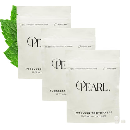 Pearl Fluoride Mint Toothpaste Tablets – Dentist Developed, TSA Approved, Plastic-Free (186 Tablets)