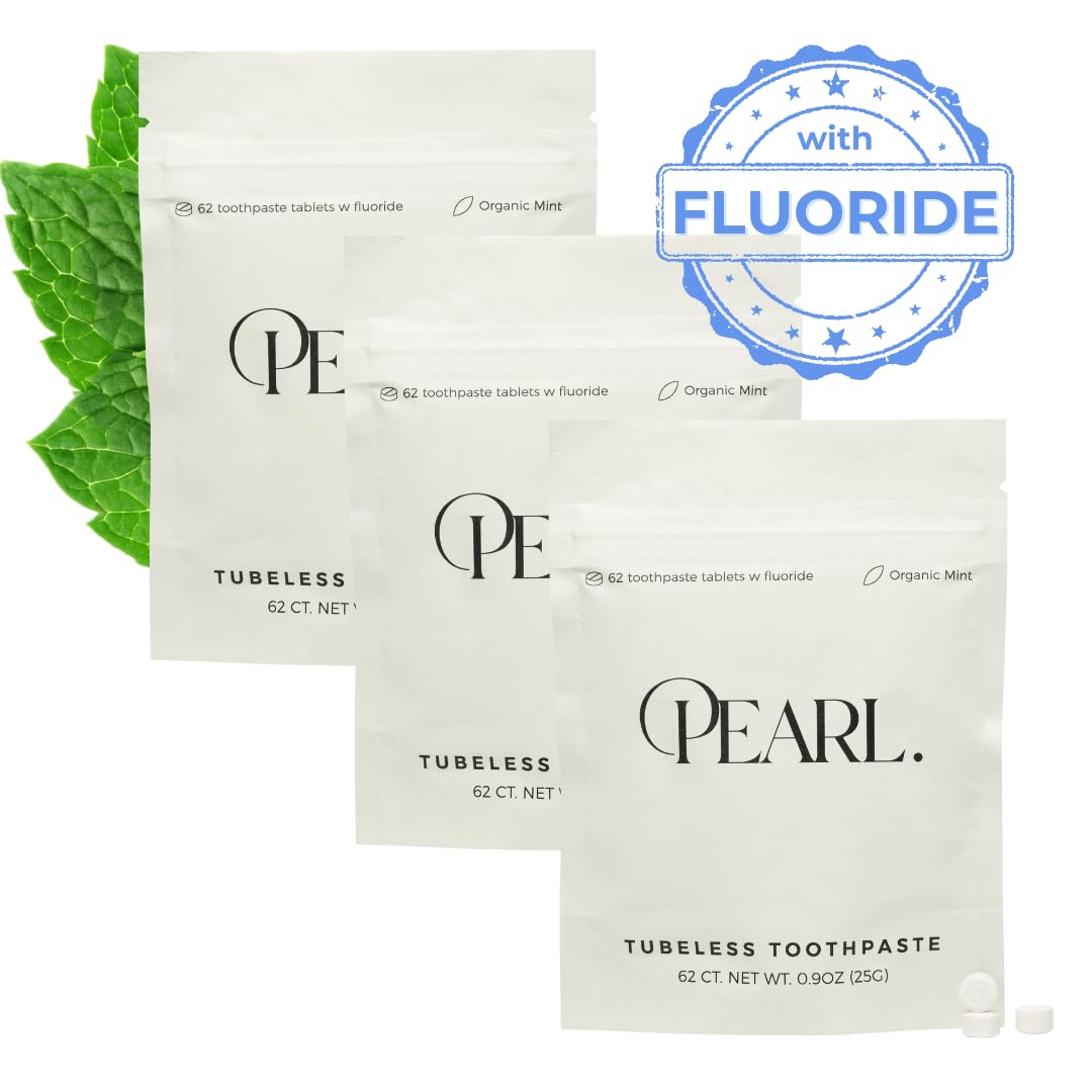 Pearl Fluoride Mint Toothpaste Tablets – Dentist Developed, TSA Approved, Plastic-Free (186 Tablets)