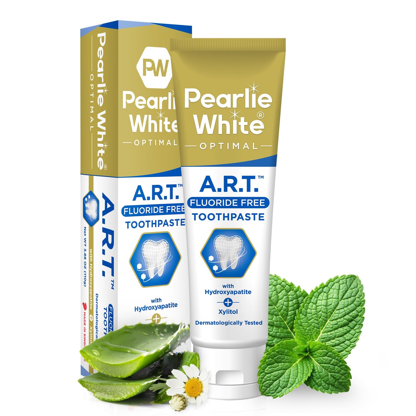 Pearlie White Active Remineralization Fluoride Free Toothpaste – Hydroxyapatite, Xylitol, 3.8oz/110g