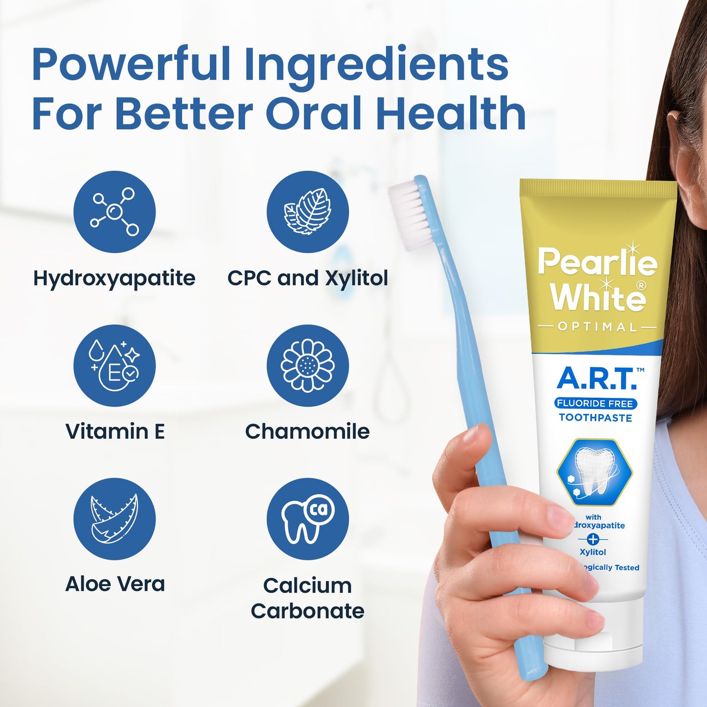 Pearlie White Active Remineralization Fluoride Free Toothpaste – Hydroxyapatite, Xylitol, 3.8oz/110g