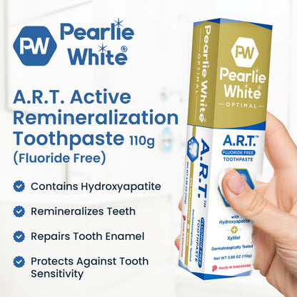 Pearlie White Active Remineralization Fluoride Free Toothpaste – Hydroxyapatite, Xylitol, 3.8oz/110g