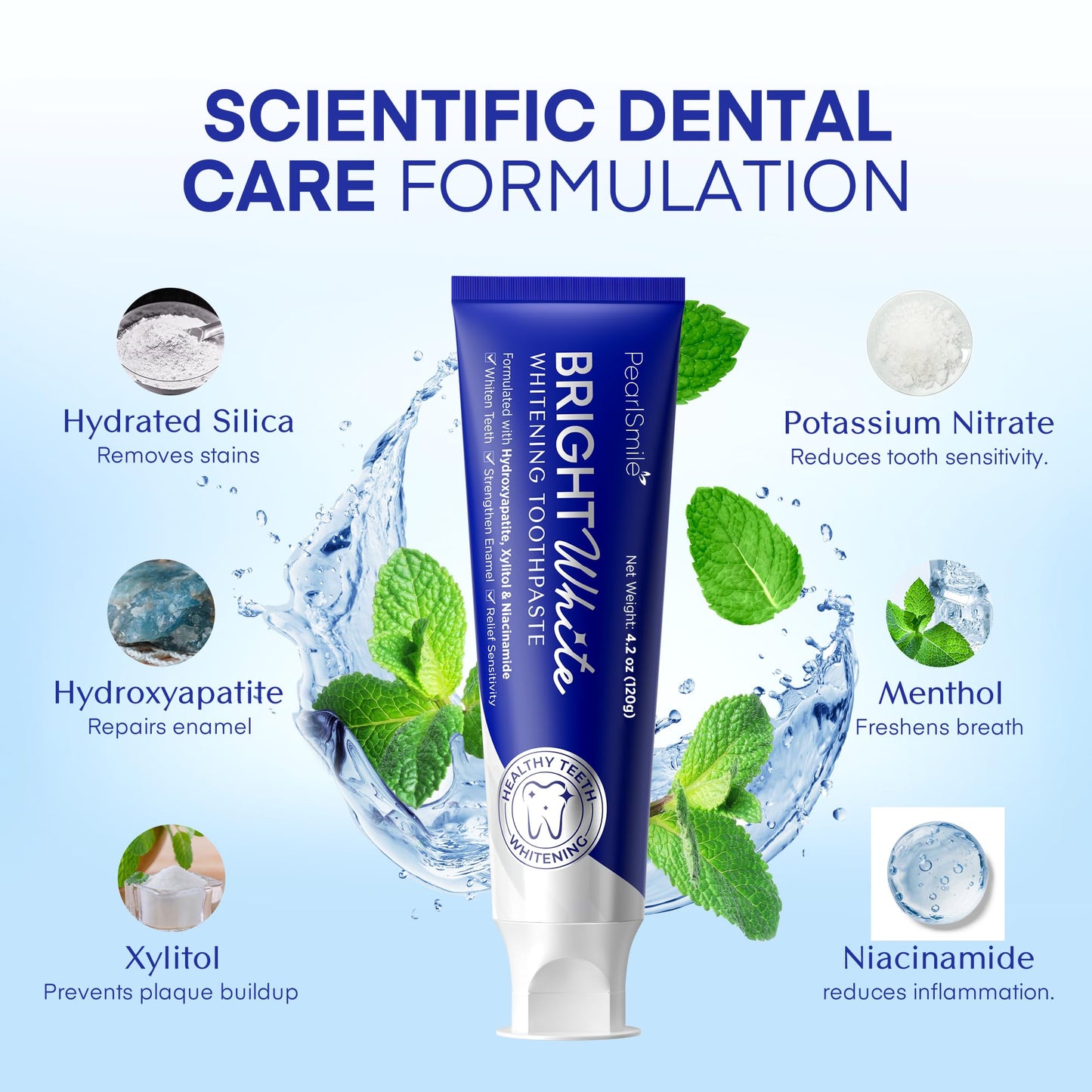 PearlSmile Hydroxyapatite Niacinamide Whitening Toothpaste – 10% Nano-Hydroxyapatite, 5% Niacinamide, Fluoride-Free – 4.2 oz Pack of 2