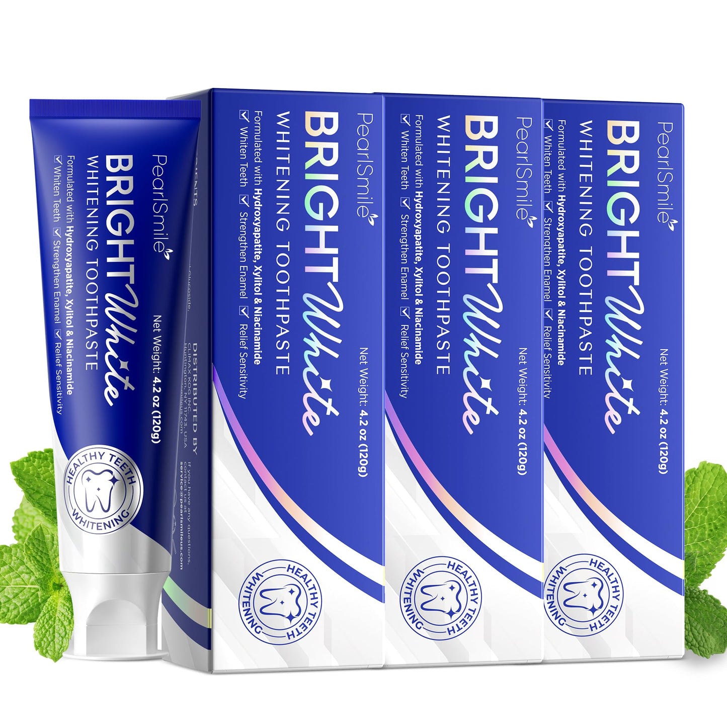 PearlSmile Nano-Hydroxyapatite Niacinamide Whitening Toothpaste – Fluoride-Free, 4.2oz Pack of 3