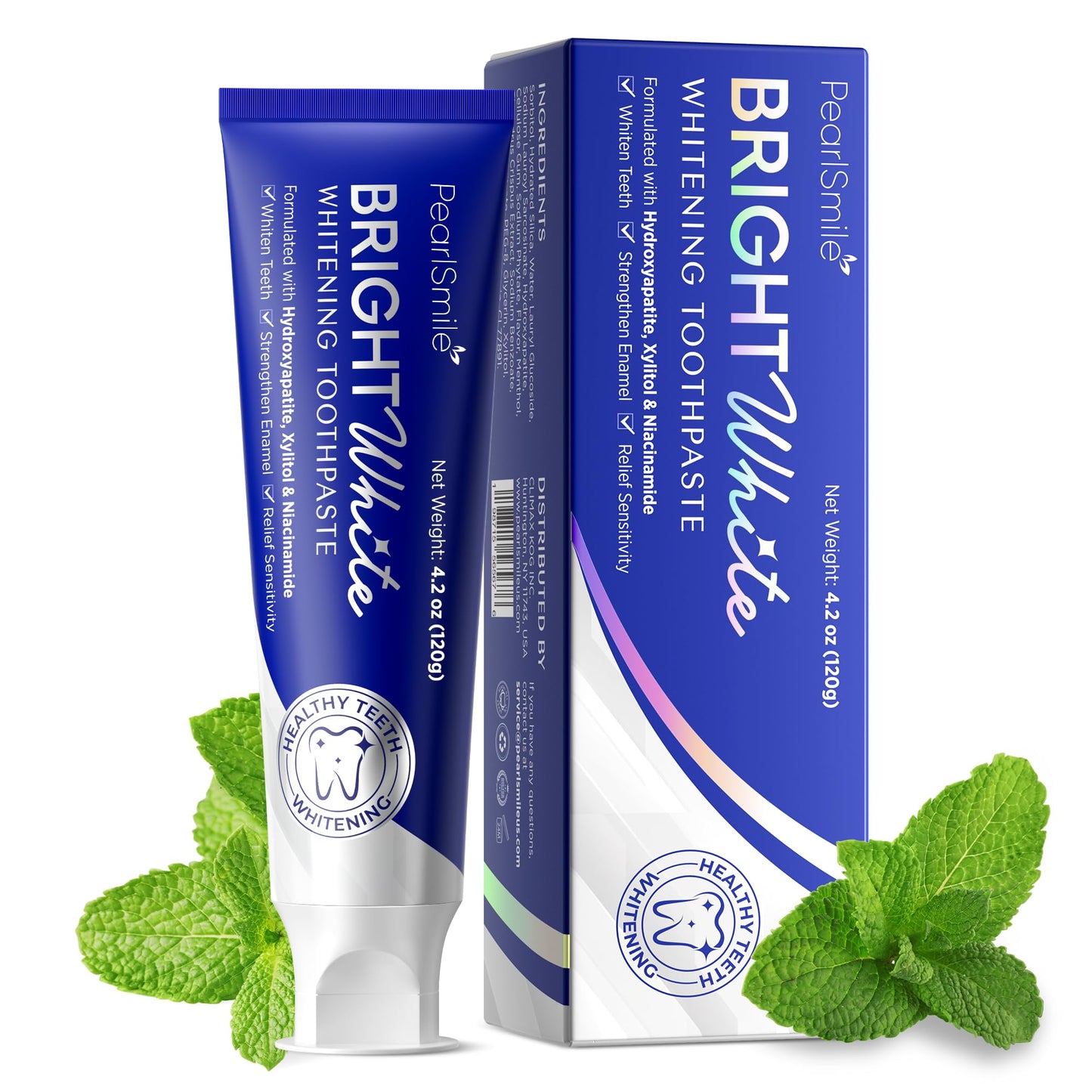 PearlSmile Niacinamide 5% + Nano-Hydroxyapatite 10% Whitening Toothpaste – Fluoride-Free, 4.2oz