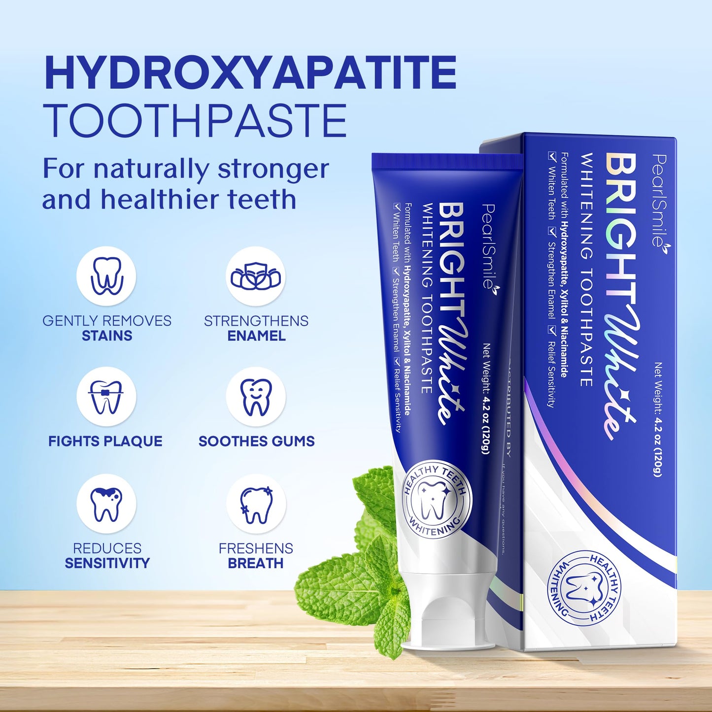 PearlSmile Niacinamide 5% + Nano-Hydroxyapatite 10% Whitening Toothpaste – Fluoride-Free, 4.2oz
