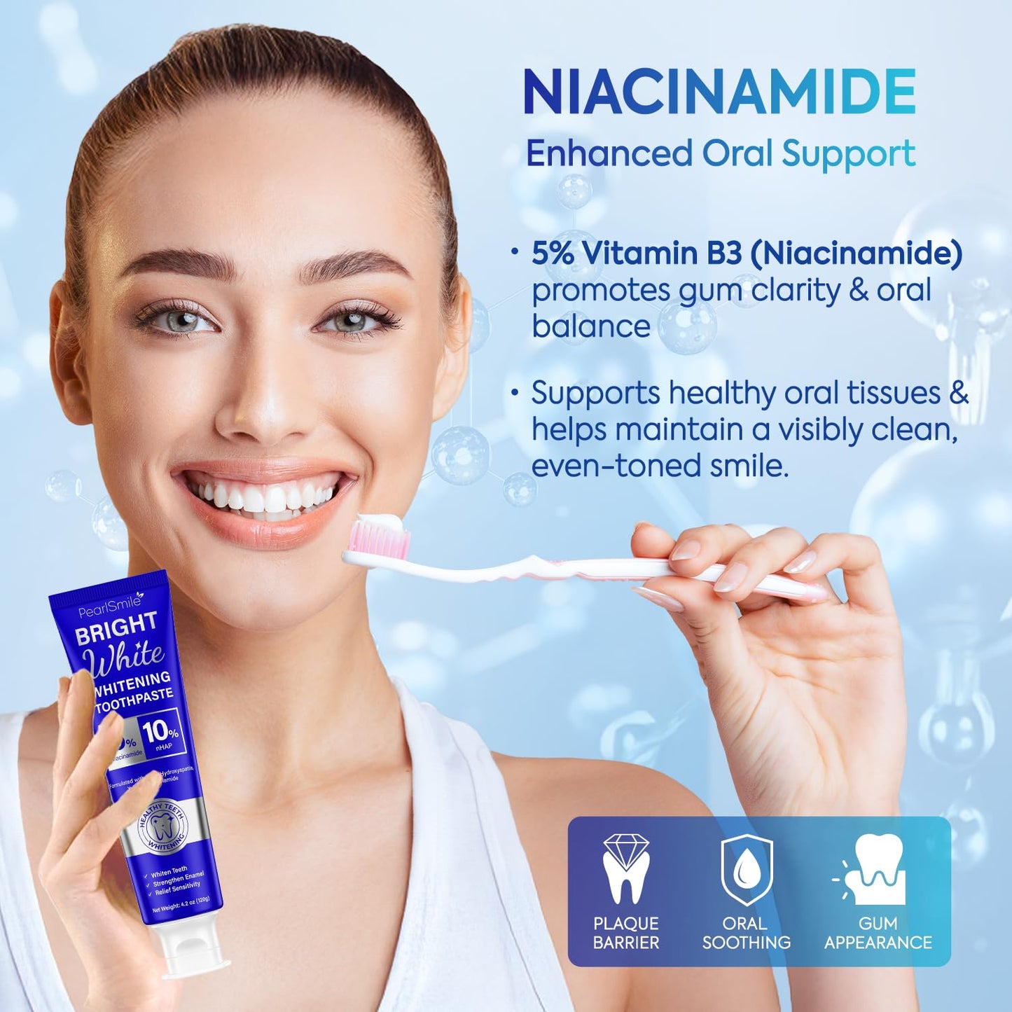 PearlSmile Whitening Toothpaste – 10% Nano-Hydroxyapatite + 5% Niacinamide – Fluoride-Free, Travel-Size 4.2oz (3 Pack)