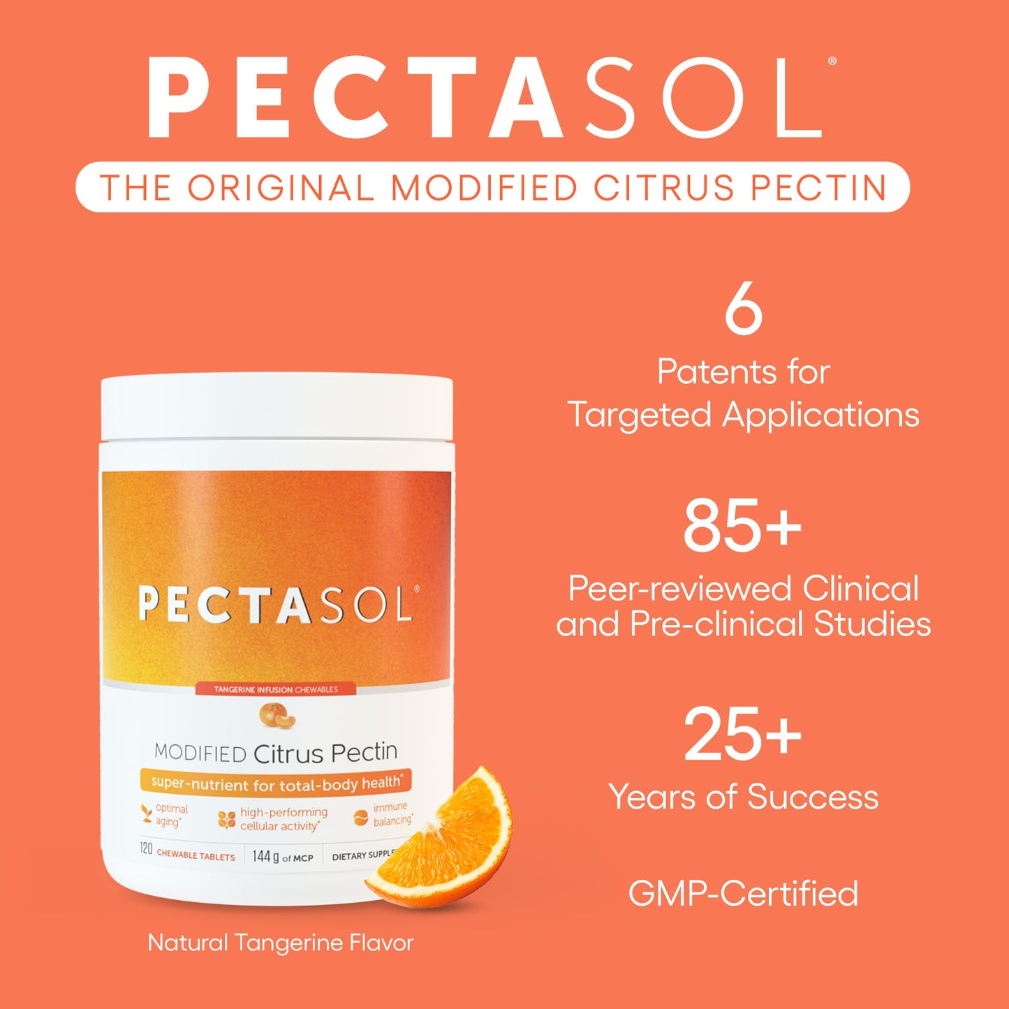 EcoNugenics PectaSol Modified Citrus Pectin – 120 Tangerine Chewable Tablets | Total-Body Wellness