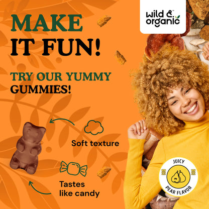 Wild & Organic Mushroom Gummies - 10-in-1 Complex | Immune & Brain Support – 60 Count