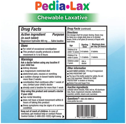 Pedia-Lax Watermelon Chewables for Kids 2–11 | Gentle, Fast Relief