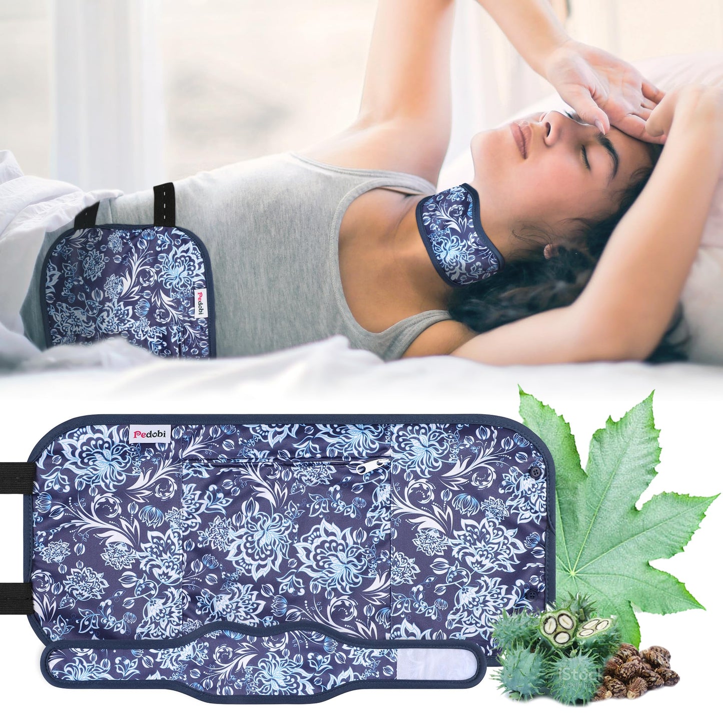 Pedobi Reusable Castor Oil Pack Wrap – Liver Detox, 2pcs, Blue/White