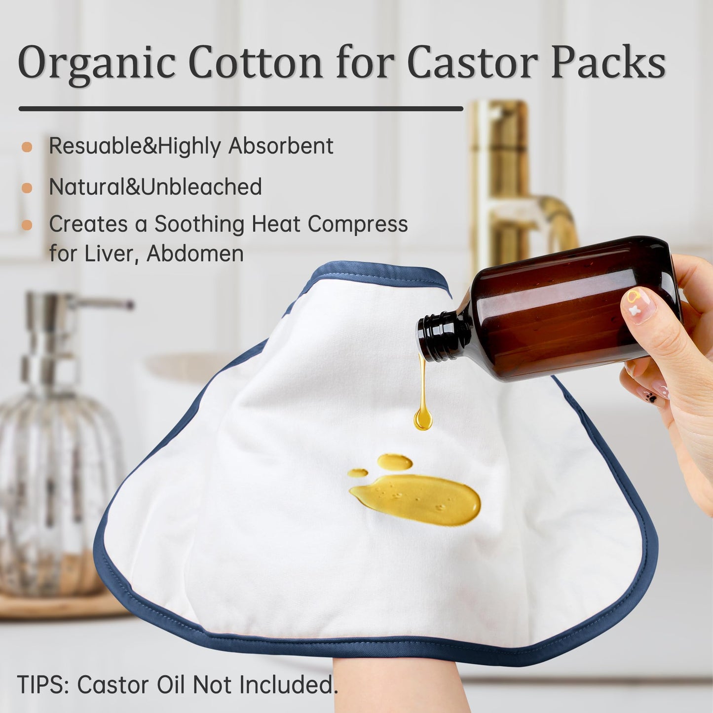 Pedobi Reusable Castor Oil Pack Wrap – Liver Detox, 2pcs, Blue/White