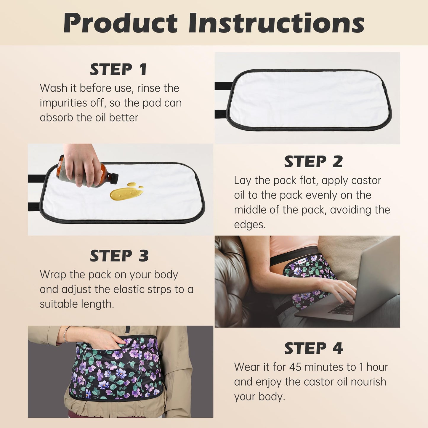 Pedobi 2 Pack Castor Oil Pack Wrap – Organic Cotton, Reusable, Leak-Proof
