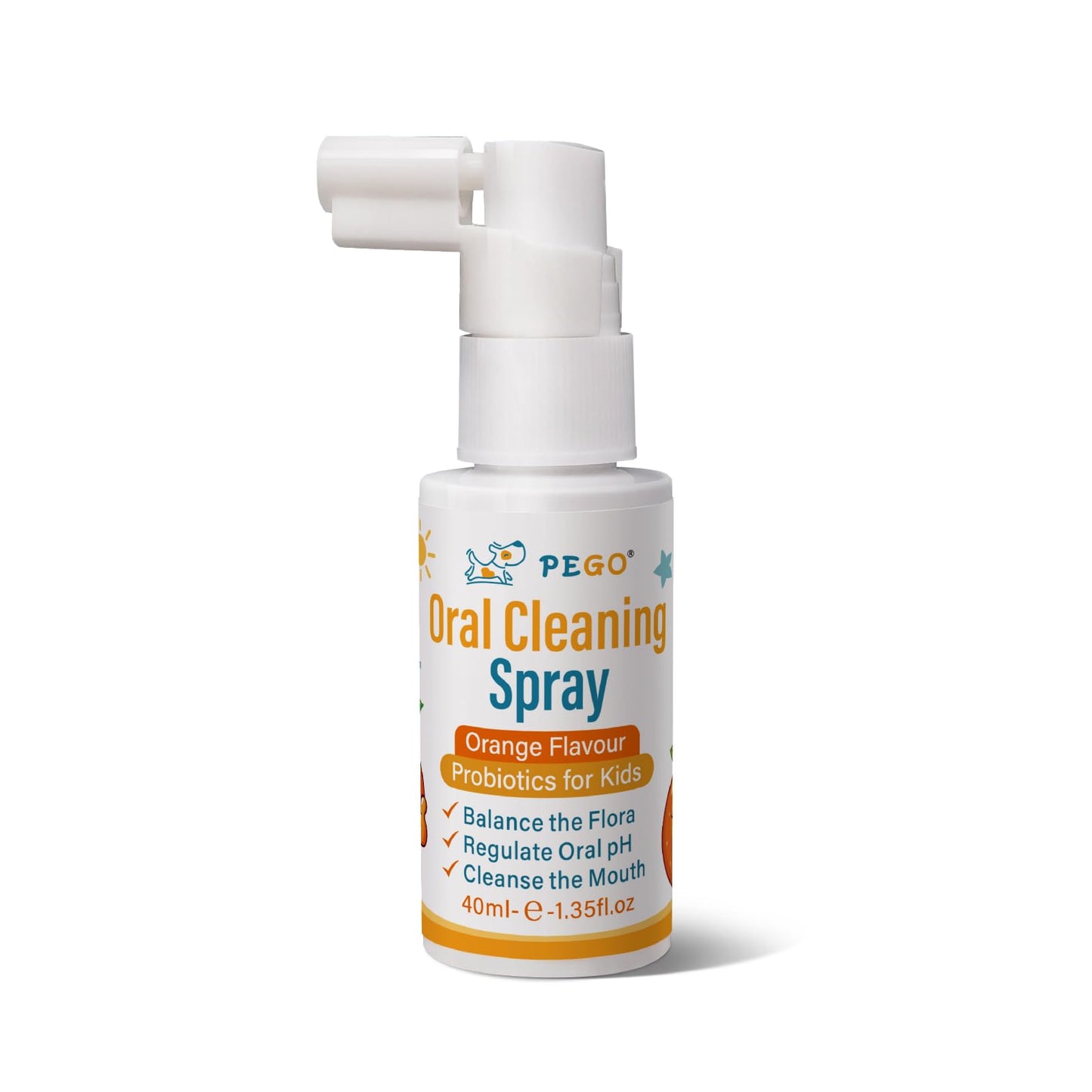 PEGO Kids Oral Spray - Probiotic, Fluoride-Free Mouth Spray for Toddlers & Kids (Orange, 40ml)