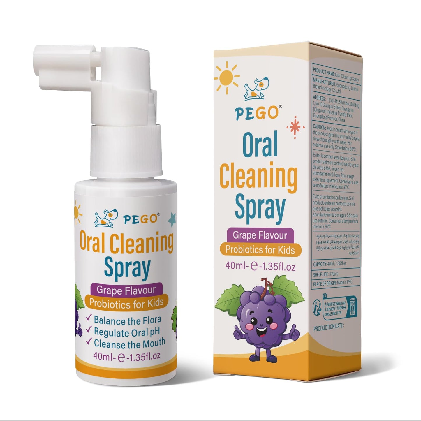 PEGO Kids Oral Spray - Fluoride-Free Toddler Care, Grape Flavor (40ml) | Newborn to Preschoolers