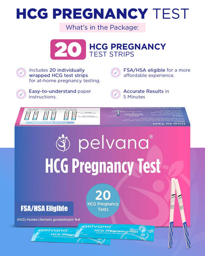Pelvana HCG Pregnancy Test Strips 20 Count – 5-Minute Results | Bulk Pack