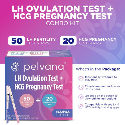 Pelvana Pregnancy & Ovulation Test Strips Combo Kit – 70 Piece Kit (LH & HCG)
