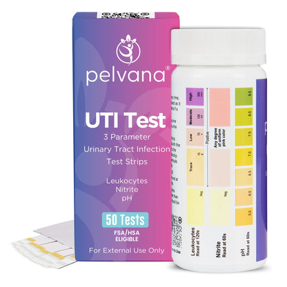 Pelvana UTI Test Strips for Women - 50-Count, 3-Parameter Nitrite, Leukocytes & pH, At-Home UTI Testing